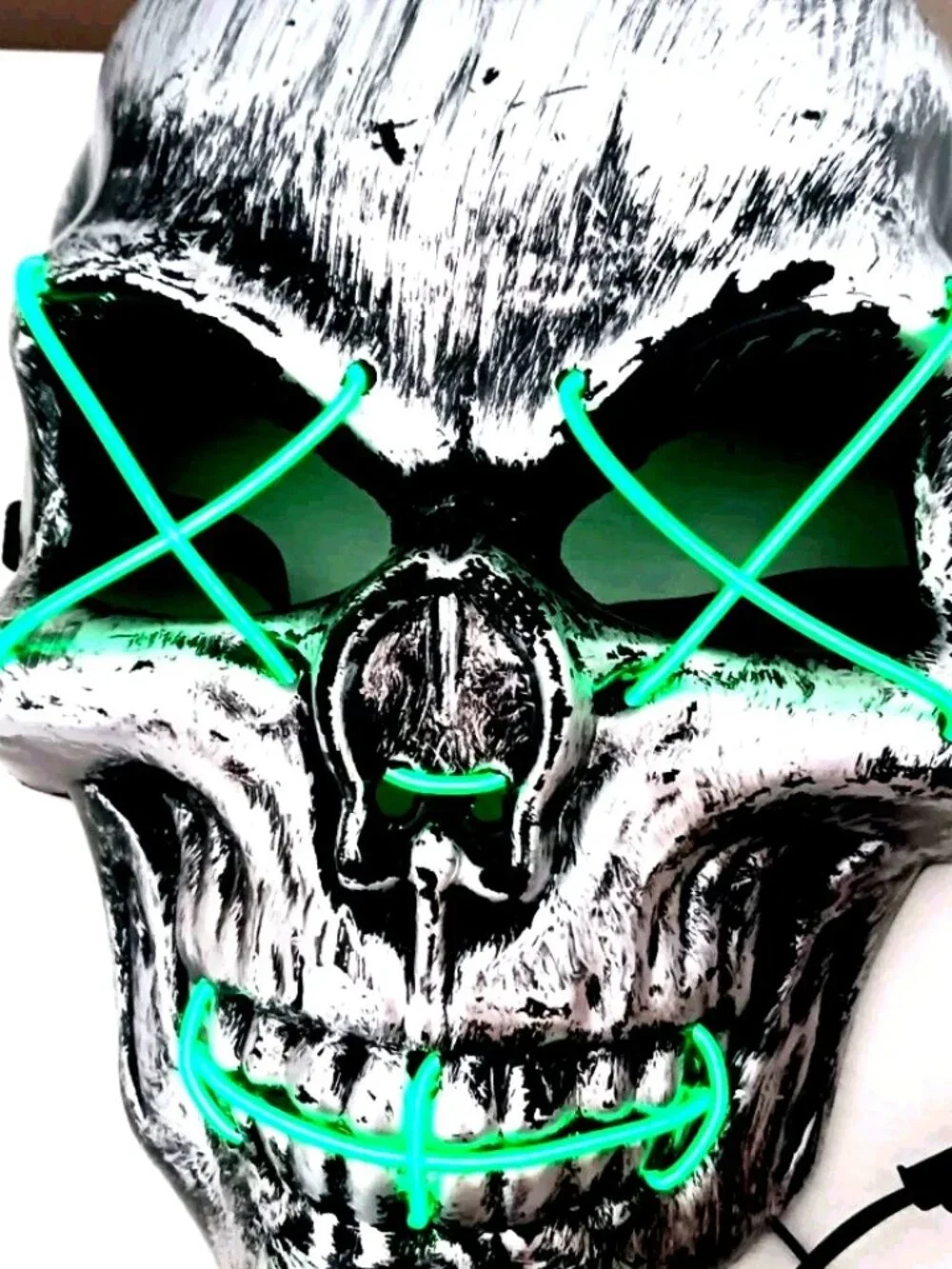 Skull Silver +Black LED Light Up Adult Size Mask Unisex